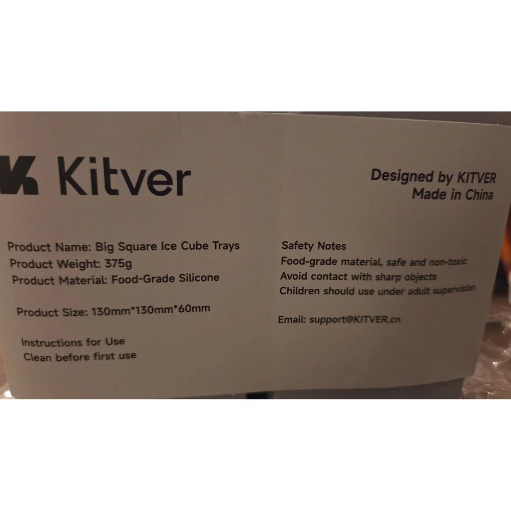 Kitver Big Square Ice Cube‎ Tray Silicone 4-Cell Mold with Lid Grey Orange NEW